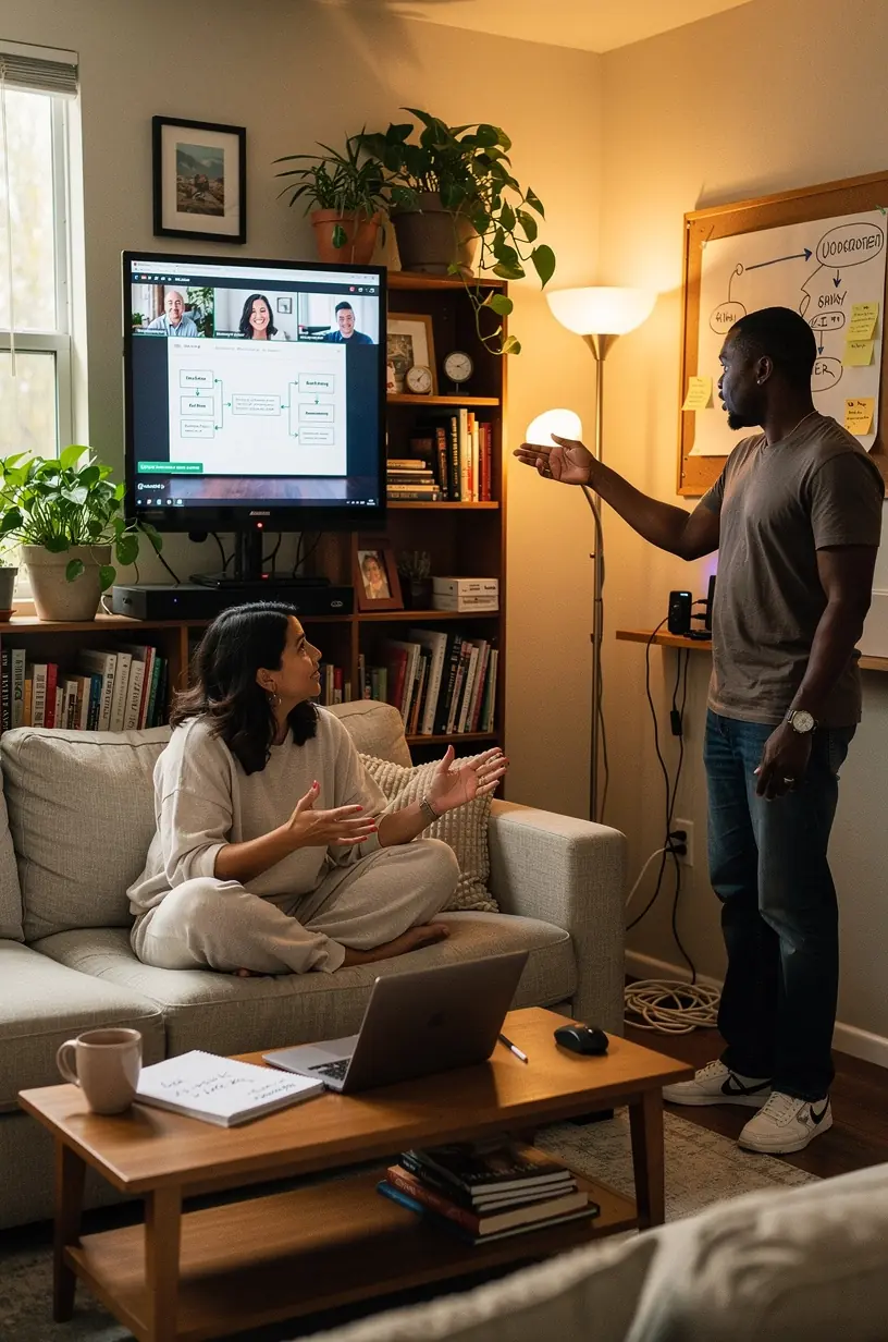 Organized desk featuring a planner, smartphone with task management app, and coffee cup
